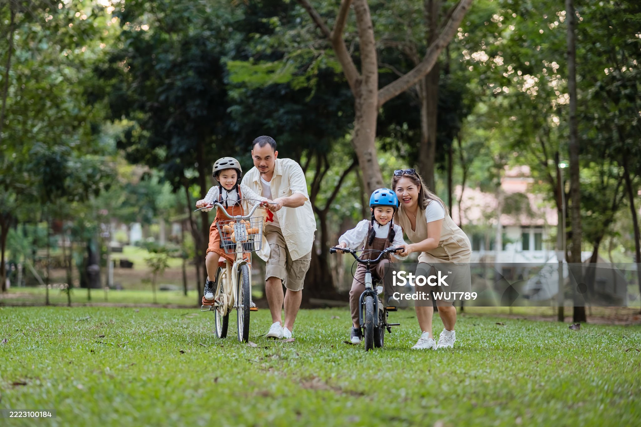 Family enjoying e-bike ride on French Island